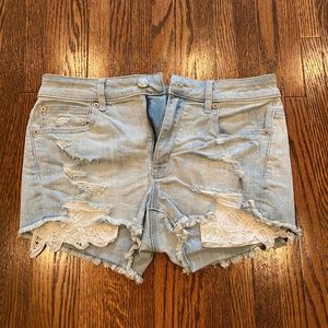 AE Hi-Rise Shortie Denim Shorts with Lace Size 8